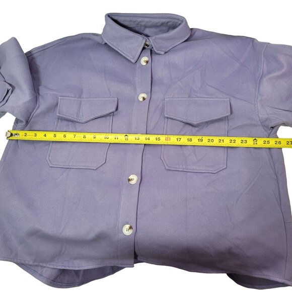 Women Oversized Button-Up Shirt Jacket With Flap Pockets & Collared Neckline XXL - Picture 10 of 11